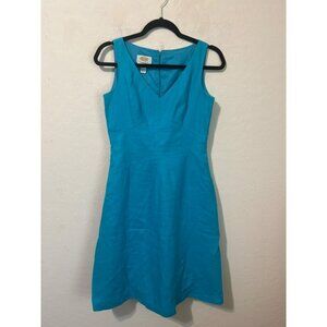 Talbot Petites Sz 2P Irish Linen 100% Linen Turquoise Shift Dress Lined Zip Back